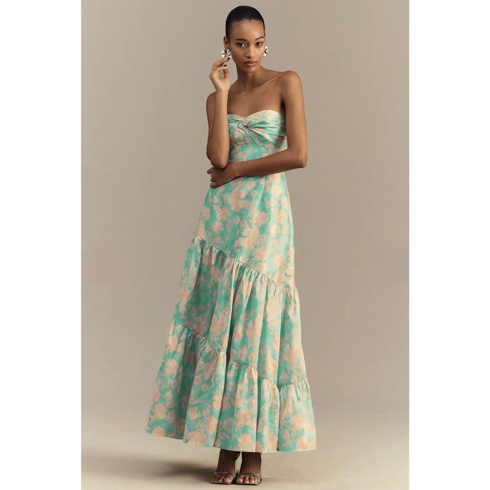 Hutch Phoebe Strapless Tiered Maxi Dress Sleeveless Teal Floral Size 8 NWT